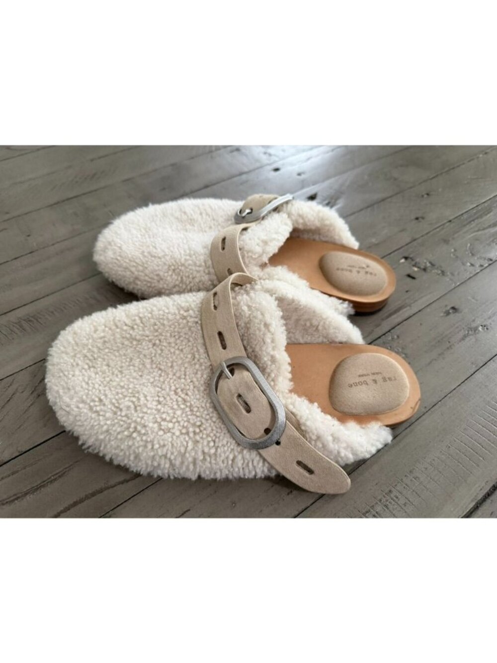 Rag & Bone Ansley Genuine Shearling White Slip On Mule Size 5